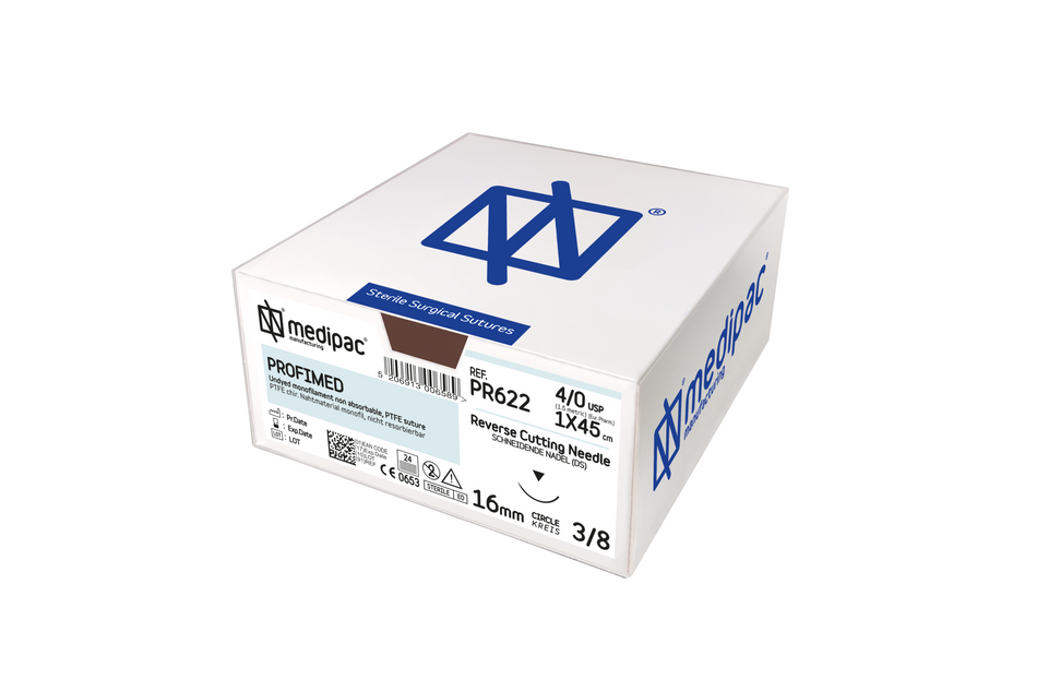 PTFE - Monofilament ikke resorberbar sutur. Hvid. Pakning med 24 stk.