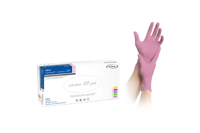 Pink nitril undersøgelseshandske, pakning med 10 x 100 stk