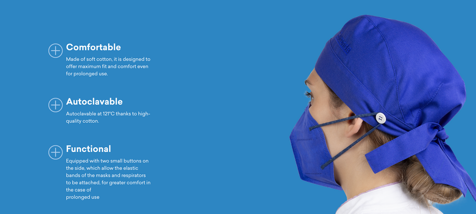 Bomulds Klinik Bandana, der tåler autoklavering 121 grader. Pakning med 1 stk