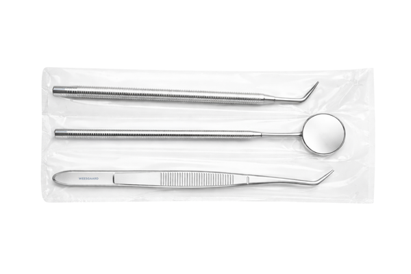 Undersøgelsessæt med sonde, spejl og pincet